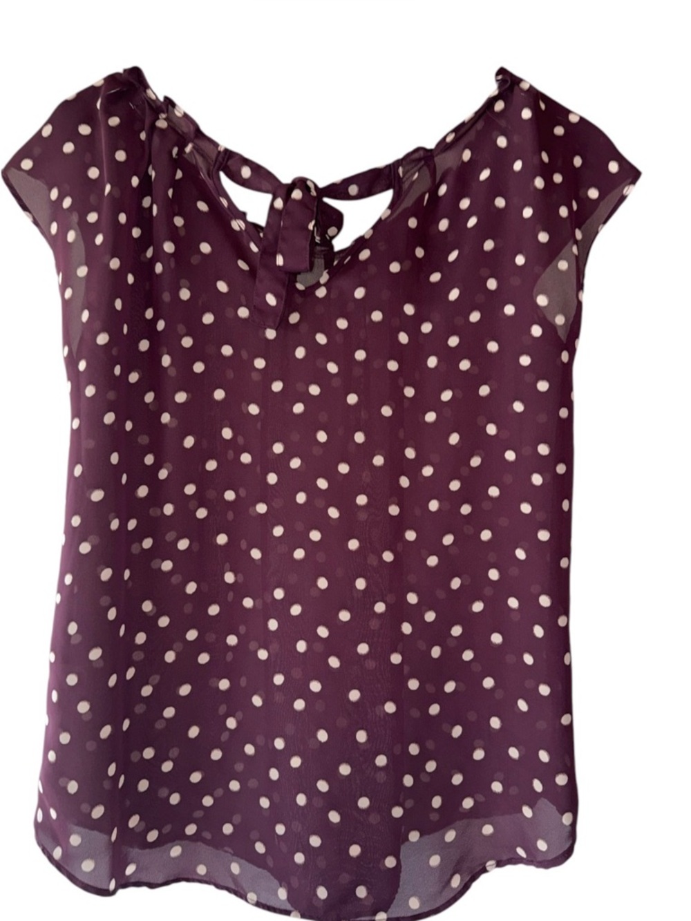 LC Lauren Conrad Plum Polka Dot Tie-Back Cap Sleeve Blouse
